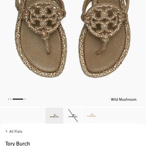 Tory Burch Wild Mushroom Crystal-Embellished Logo Thong Sandals
